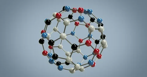 Spherical Molecule Structure Rotates. Red Color Dominates. Stock Footage 75870049