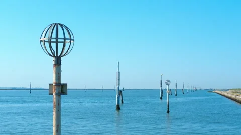 Spherical navigation marker guiding ships in calm waters Stock Footage 344313359