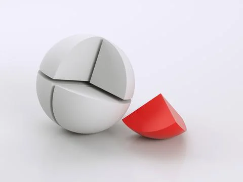 Spherical object with cutted off red piece, 3d Stock Illustration