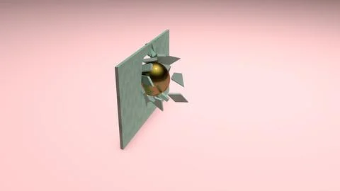 Spherical object in the direction of an obstacle wall, breaking the surface. Stock Illustration