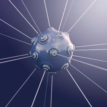 Spherical object with strings emerging from protrusions, 3d rendering 스톡 일러스트