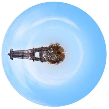 Spherical panorama of Paris with big Eiffel tower little planet - urban sp... Stock-Fotos