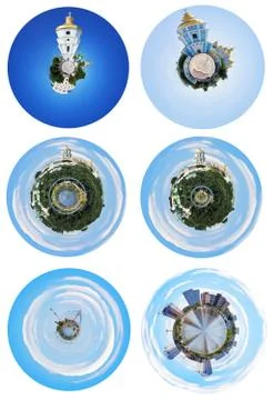 Spherical panoramic views of kiev landmarks Stock Illustration