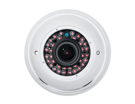 Spherical security camera with luminous backlight. Isolated on white backgrou Stock Photos