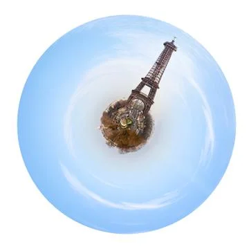 Spherical skyline of paris with big eiffel tower Stock Illustration