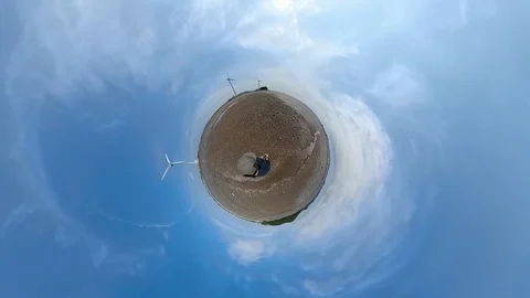 Spherical Tiny Planet View of Tando Tideland in Ansan Daebudo Island Stock Footage 111348910