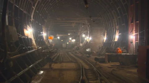 Spherical Tunnel Zoom In. Construction of the Subway Tunnel Stock Footage 63384252