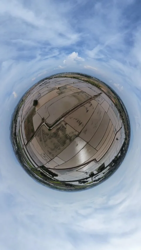 Spherical view captures expansive metal roof under clear blue sky Stock Footage 345409632