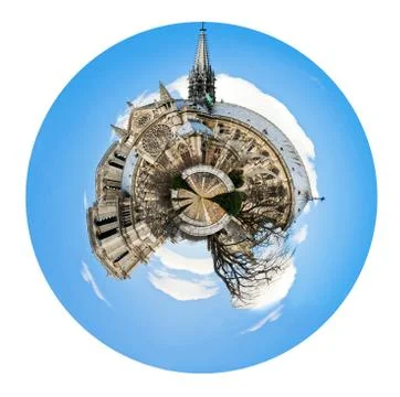 Spherical view of cathedral notre dame de paris Stock Illustration