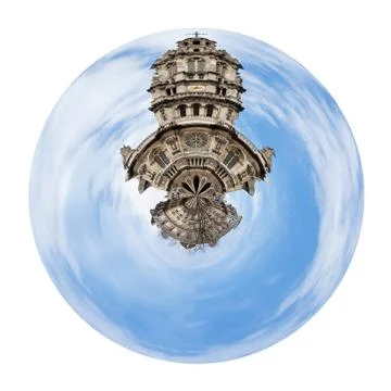 Spherical view of old sainte-trinite church in paris Stock Illustration