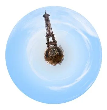 Spherical view of Paris with big Eiffel tower little planet - urban spheri... Stock-Fotos