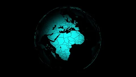 Spherical world map rotates on black background. Seamless loop. Stock Footage 249233149
