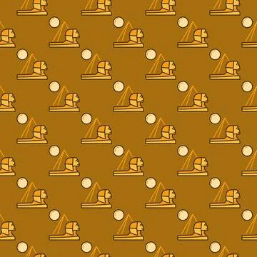 Sphinx and Egypt Pyramid vector geometric colored seamless pattern Stock Illustration