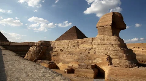 Sphinx and Great Pyramid in Egypt Stock Footage