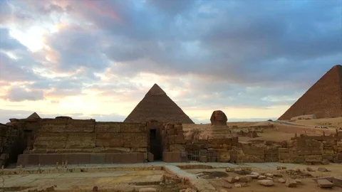 Sphinx and Great pyramid of Egypt panorama video view Vídeos de archivo 128591996