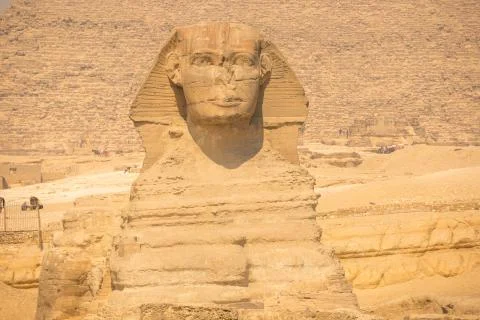 Sphinx and great pyramids Stock Photos