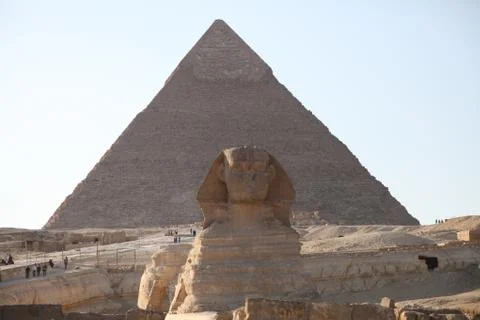 Sphinx and Pyramid in Cairo, Egypt Stock Photos
