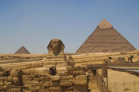 Sphinx and the pyramids Stock Photos