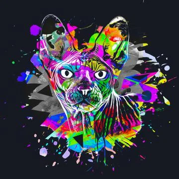 Sphinx cat head with creative abstract elements on white background Stock Illustration