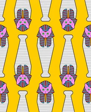 Sphinx cat sarcophagus pattern seamless. Ancient Egyptian animal background Illustrazione stock
