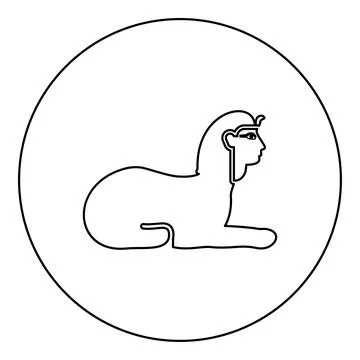 Sphinx Egypt pyramid concept egyptian statue of Giza icon in circle round b.. Stock Illustration