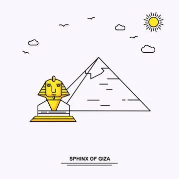 SPHINX OF GIZA Monument Poster Template. World Travel Yellow illustration Bac Stock Illustration