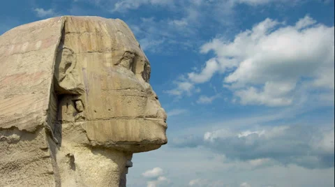 Sphinx head and clouds at Giza Cairo in Egypt - timelapse Stock Footage