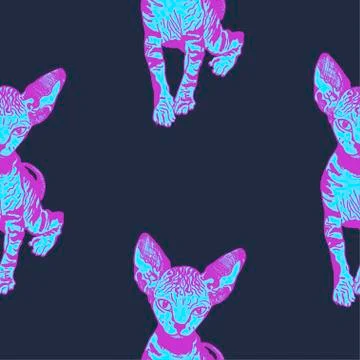 Sphinx kittens seamless pattern. The cat is neon style. Prints for clothes, T Stock Illustration