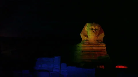 Sphinx at Night with Colors Stock Footage 911440