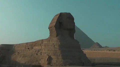 Sphinx at the pyramids around Cairo Видео 7734355