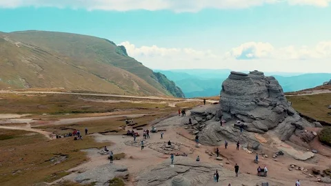 The Sphinx Rock Formation in Bucegi Mountains in Romania Aerial 4K footage Video stock 113728813