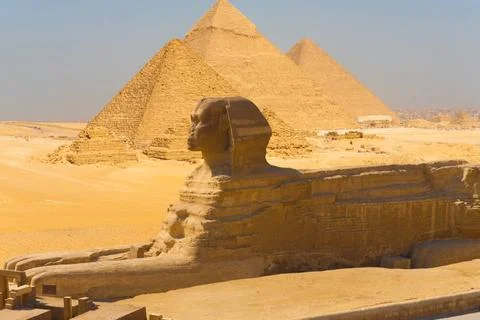 Sphinx Side View Pyramids Giza Composite A side view of the great Sphinx w... Stock Photos