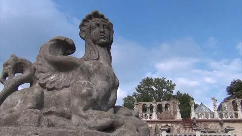 Sphinx statue in the background of the house of architect Mykola Golovan Stock Footage 164464133