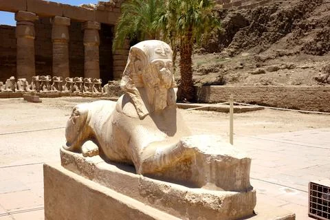 Sphinx Statue at Karnak Temple Complex Highlighting Ancient Egyptian Kings'.. Stock Photos