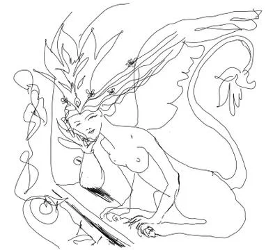 Sphinx waiting near window Stock Illustration