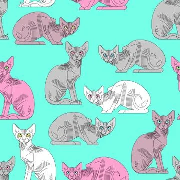 Sphynx cat pattern seamless. Pet background. Home animal texture. vector orna Illustrazione stock