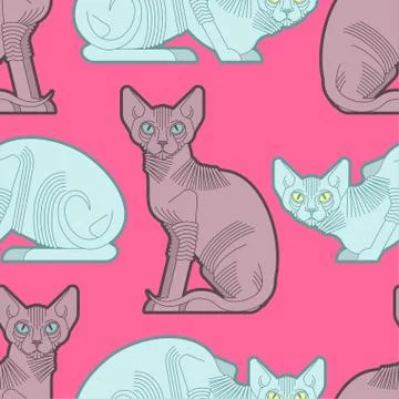 Sphynx cat pattern seamless. Pet background. Home animal texture. vector orna イラスト素材