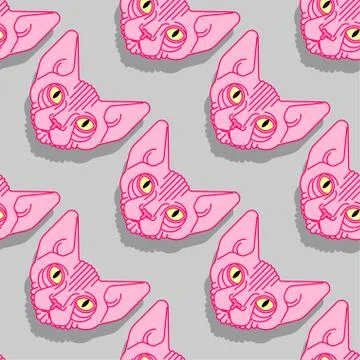 Sphynx cat pattern seamless. Pet background. Home animal texture. vector orna Stock Illustration