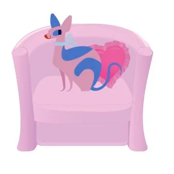 Sphynx cat vector. Funny glamorous cat with blue eyes in the big pink armchair Stock Illustration