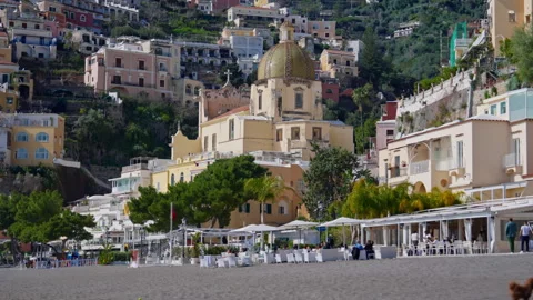 Spiaggia beach. Large beach with town views, restaurants. Amalfi coast. Rome Stock Footage 309883784