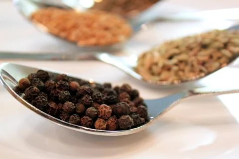 Spice and condiments, close up view Stock Photos