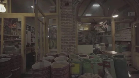 Spice and Herb Shops Corridor in Tabriz Grand Bazaar (RAW COLOR) Stock Footage 331592690