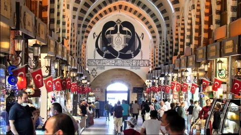 Spice Bazaar Interior During Pandemic , Istanbul Slow Motion Stock-Footage 143843636