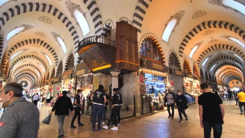 Spice Bazaar Interior During Pandemic Istanbul, TURKEY Stock Footage 143849923