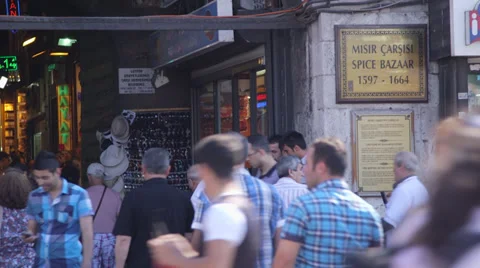 Spice Bazaar - Sign and crowd Stock Footage 27844975