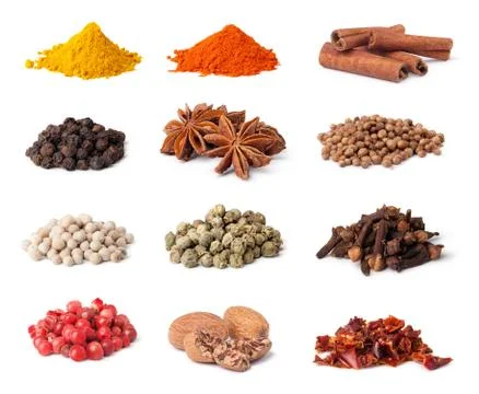 Spice collection isolated on white background Stock Photos
