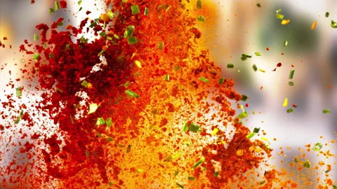 Spice explodes closeup in super slow motion 1000fps Stock Footage 257058410