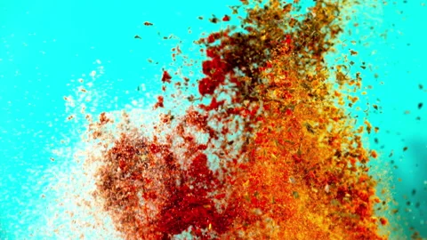 Spice explodes closeup in super slow motion 1000fps Stock Footage 257060520