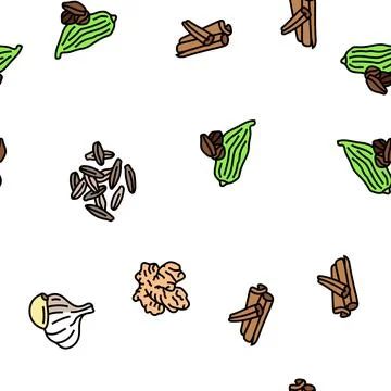 Spice food herb leaf vector seamless pattern 스톡 일러스트
