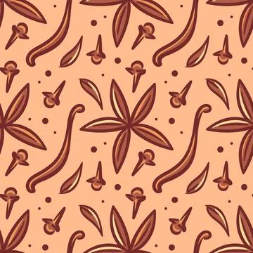 Spice pattern. Star anise, cloves and vanilla. An Elegant Floral Pattern Design Illustrazione stock